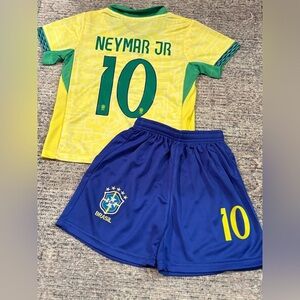 Kids Neymar Jr Yellow Brazil Soccer Jersey Set 2 Piece Toddler & Youth Sizes